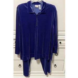 Koret Vintage Velour Purple 2X long sleeve top and 2 pants, purple & black, read